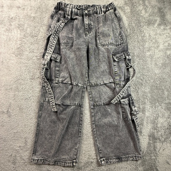 Justify Pants - Justify Y2K Cargo Wide Leg Denim Jeans Elastic Waist Womens L Gray